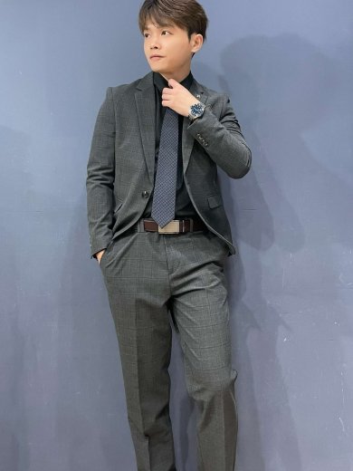 皇家格紋三件式套裝-深灰灰